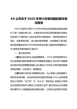 XX公司关于2025年审计反馈问题的整改情况报告