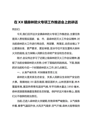 在XX镇森林防火专项工作推进会上的讲话