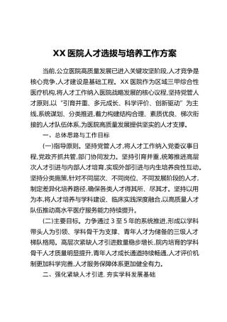 XX医院人才选拔与培养工作方案