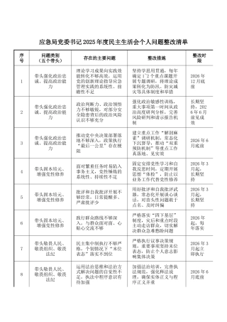 应急局党委书记2025年度民主生活会个人问题整改清单​
