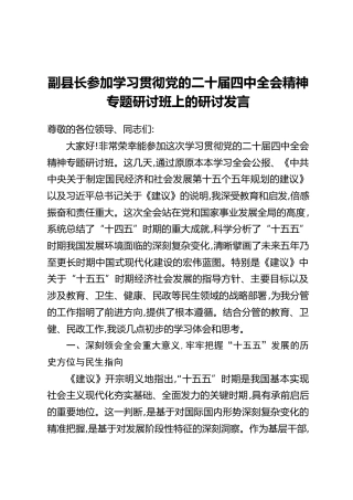 副县长参加学习贯彻党的二十届四中全会精神专题研讨班上的研讨发言