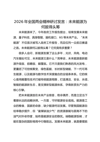 2026年全国两会精神研讨发言：未来能源为何拔得头筹