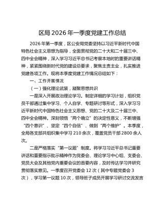 区局2026年一季度党建工作总结