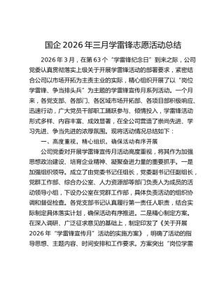 国企2026年三月学雷锋志愿活动总结
