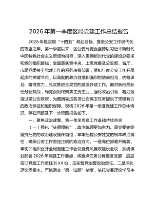 2026年第一季度区局党建工作总结报告