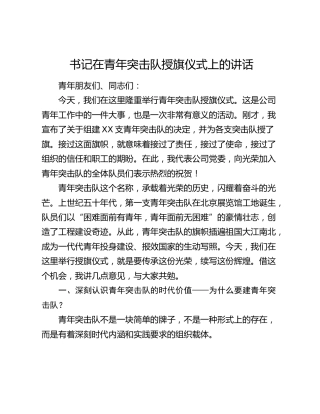 书记在青年突击队授旗仪式上的讲话