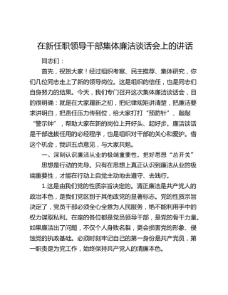 在新任职领导干部集体廉洁谈话会上的讲话