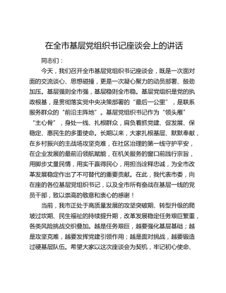 在全市基层党组织书记座谈会上的讲话.