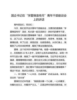 国企书记在“学雷锋宣传月”青年干部座谈会上的讲话