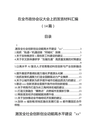 在全市政协会议大会上的发言材料汇编（14篇）1