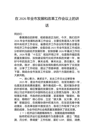 在2026年全市发展和改革工作会议上的讲话
