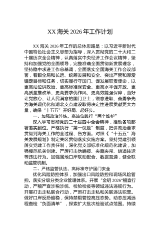XX海关2026年工作计划