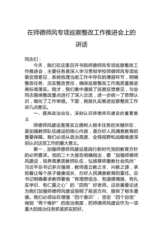 在师德师风专项巡察整改工作推进会上的讲话