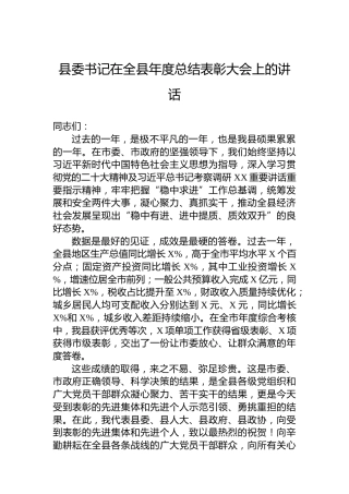 县委书记在全县年度总结表彰大会上的讲话