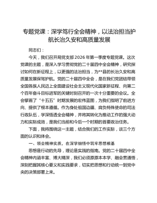 专题党课：深学笃行全会精神 以法治担当护航长治久安和高质量发展