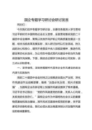 国企专题学习研讨会研讨发言