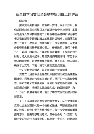 在全县学习贯彻四中全会精神培训班上的讲话