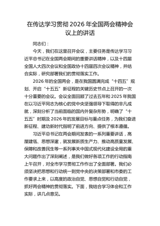 在传达学习贯彻2026年全国两会精神会议上的讲话2