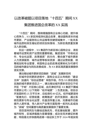 以改革破题以项目落地“十四五”期间XX集团推进国企改革的XX实践