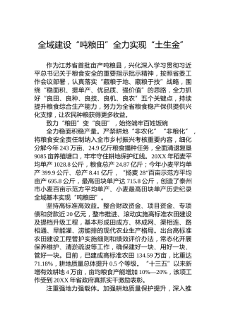 全域建设“吨粮田”全力实现“土生金”