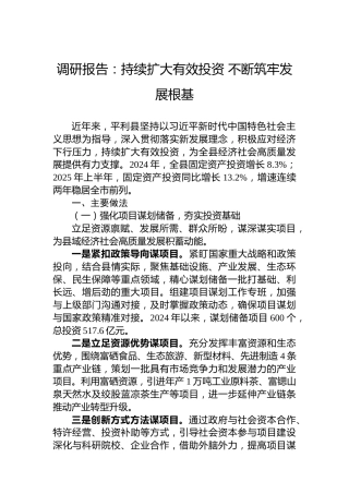 调研报告：持续扩大有效投资不断筑牢发展根基