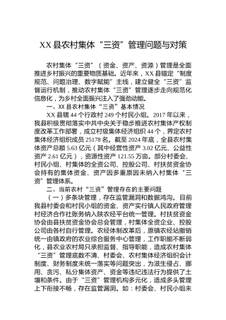 XX县农村集体“三资”管理问题与对策
