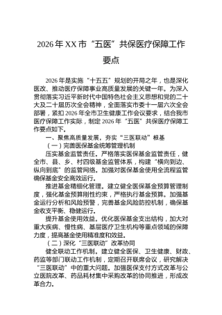 2026年XX市“五医”共保医疗保障工作要点