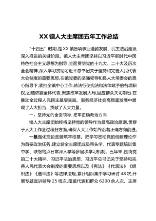 XX镇人大主席团五年工作总结