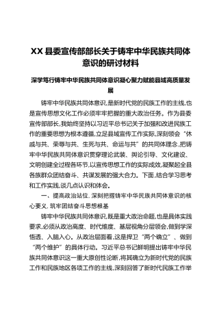 XX县委宣传部部长关于铸牢中华民族共同体意识的研讨材料