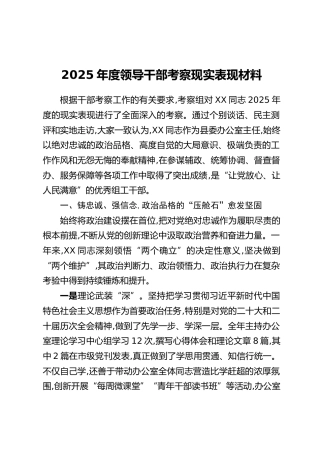 2025年度领导干部考察现实表现材料