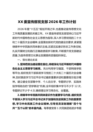 XX委宣传部党支部2026年工作计划