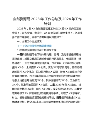 自然资源局 2023年 工作总结及2024年工作计划