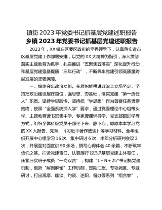镇街2023年党委书记抓基层党建述职报告