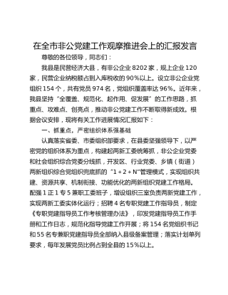 在全市非公党建工作观摩推进会上的汇报发言