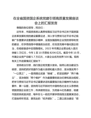 在全省国资国企系统党建引领高质量发展座谈会上的汇报发言