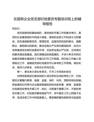 在国有企业党支部纪检委员专题培训班上的辅导报告