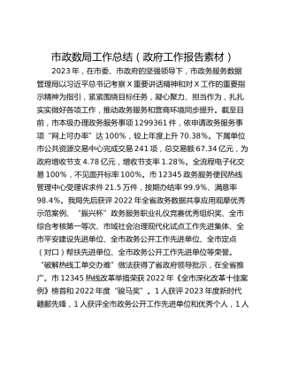 市政数局工作总结（政府工作报告素材）