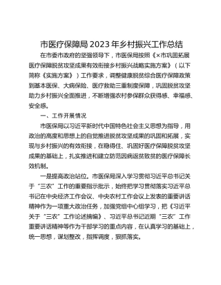 市医疗保障局2023年乡村振兴工作总结
