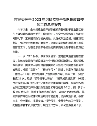 市纪委关于2023年纪检监察干部队伍教育整顿工作总结报告
