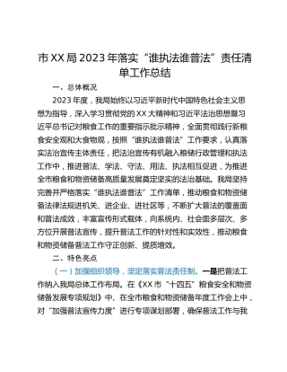 市XX局2023年落实“谁执法谁普法”责任清单工作总结