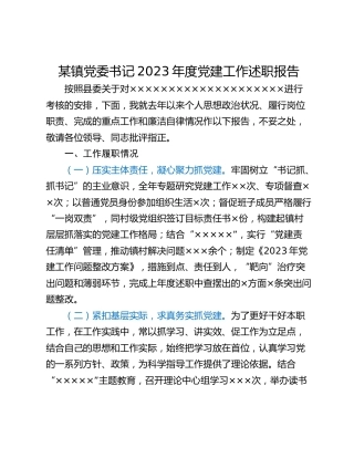 某镇党委书记2023年度党建工作述职报告
