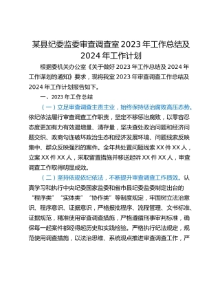 某县纪委监委审查调查室2023年工作总结及2024年工作计划