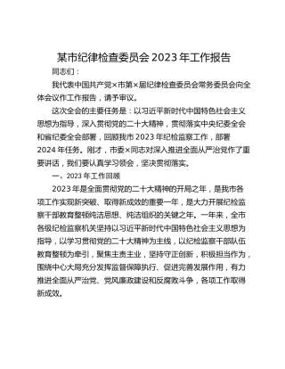 某市纪律检查委员会2023年工作报告
