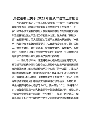 局党组书记关于2023年度从严治党工作报告