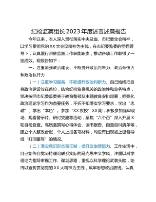 纪检监察组长2023年度述责述廉报告