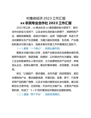 村集体经济2023工作汇报