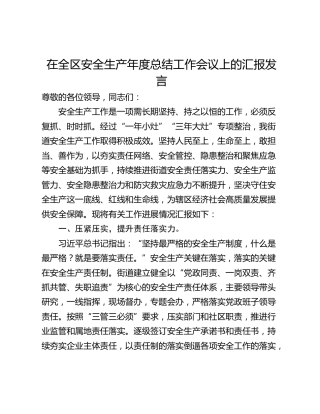 在全区安全生产年度总结工作会议上的汇报发言
