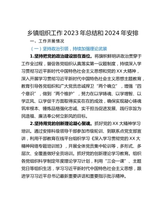 乡镇组织工作2023年总结和2024年安排
