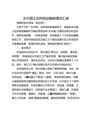 乡村国土空间规划编制情况汇报