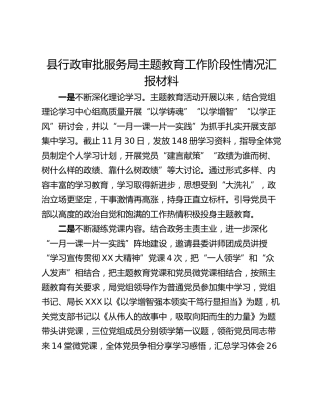 县行政审批服务局主题教育工作阶段性情况汇报材料